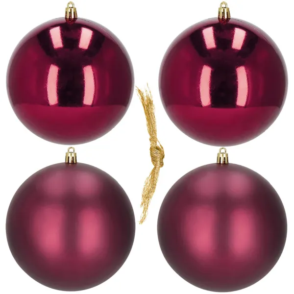 Kalėdiniai rutuliai Springos CA1185 4 vnt šventinės dekoracijos pakabinamos 12 cm bordo spalvos