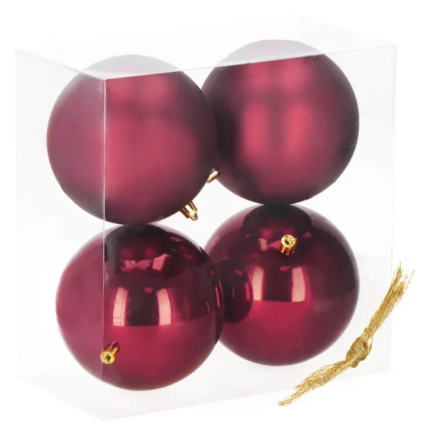 Kalėdiniai rutuliai Springos CA1185 4 vnt šventinės dekoracijos pakabinamos 12 cm bordo spalvos