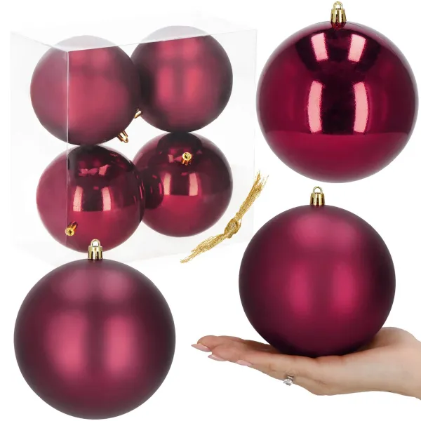 Kalėdiniai rutuliai Springos CA1185 4 vnt šventinės dekoracijos pakabinamos 12 cm bordo spalvos