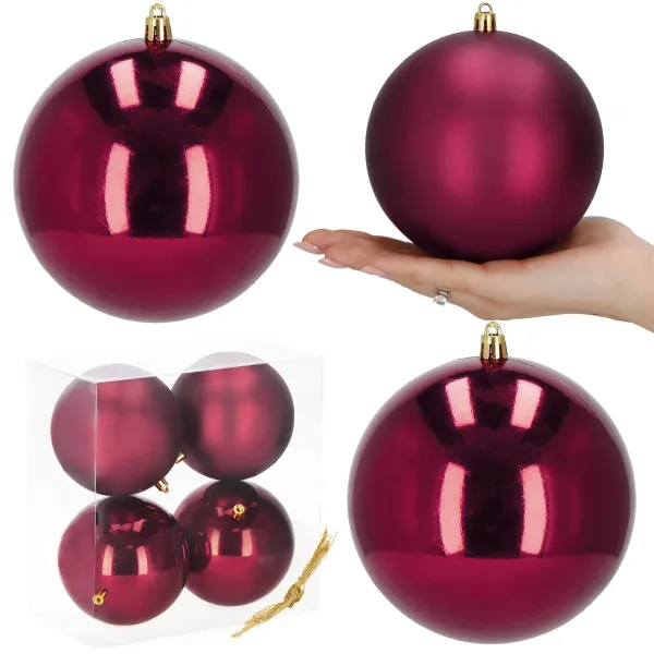 Kalėdiniai rutuliai Springos CA1185 4 vnt šventinės dekoracijos pakabinamos 12 cm bordo spalvos
