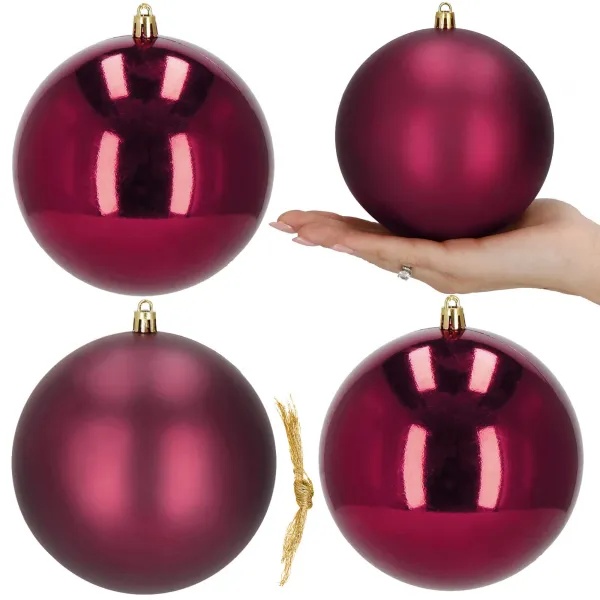 Kalėdiniai rutuliai Springos CA1185 4 vnt šventinės dekoracijos pakabinamos 12 cm bordo spalvos