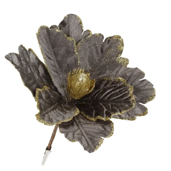 Bethlehem star, artificial flower with clip Springos CA1229 gray-gold with glitter