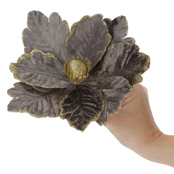 Bethlehem star, artificial flower with clip Springos CA1229 gray-gold with glitter