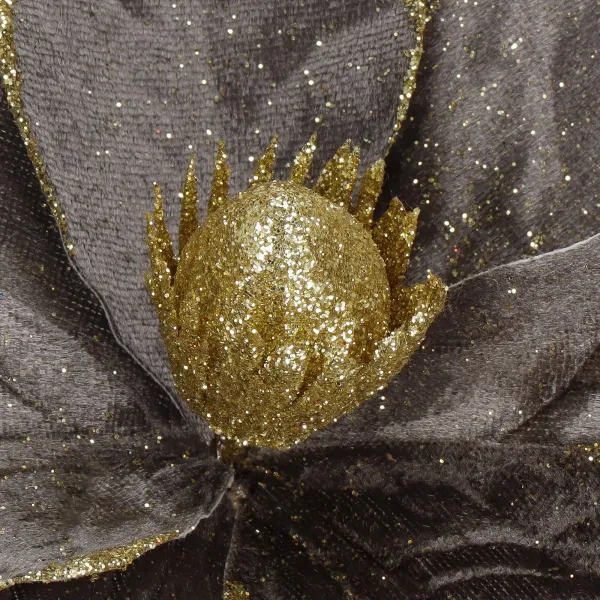 Bethlehem star, artificial flower with clip Springos CA1229 gray-gold with glitter