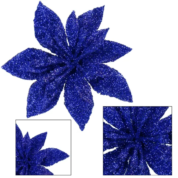 Bethlehem star, artificial poinsettia flower Springos CA1239 navy blue with glitter