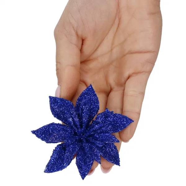 Bethlehem star, artificial poinsettia flower Springos CA1239 navy blue with glitter