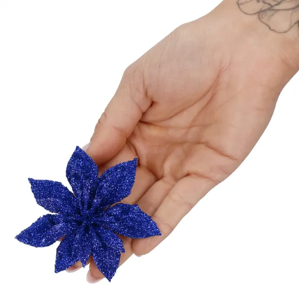 Bethlehem star, artificial poinsettia flower Springos CA1239 navy blue with glitter