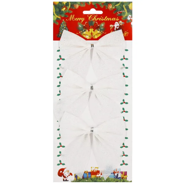 Christmas bow for the tree Springos CA1294 3 pcs glitter ornaments white