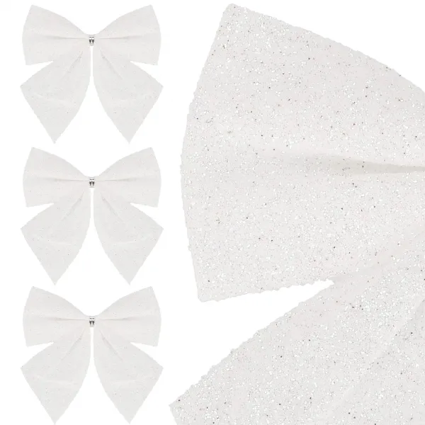 Christmas bow for the tree Springos CA1294 3 pcs glitter ornaments white