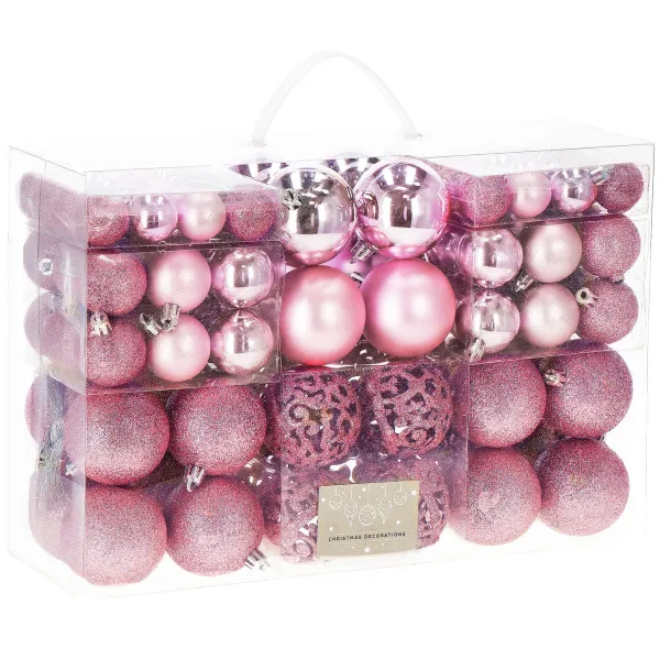 Christmas tree ornament set Springos CA0133, 100 pcs, 6/4/3 cm, pink