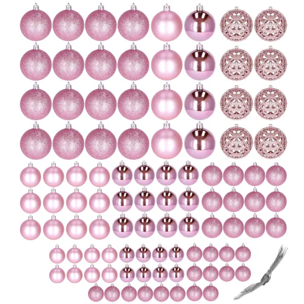 Christmas tree ornament set Springos CA0133, 100 pcs, 6/4/3 cm, pink
