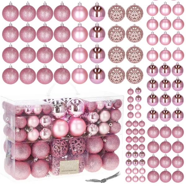 Christmas tree ornament set Springos CA0133, 100 pcs, 6/4/3 cm, pink