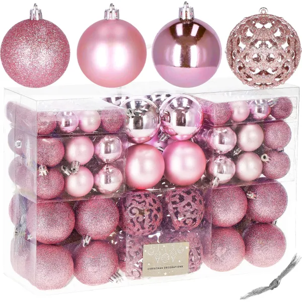 Christmas tree ornament set Springos CA0133, 100 pcs, 6/4/3 cm, pink