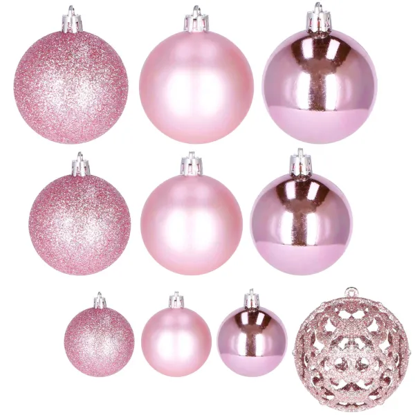 Christmas tree ornament set Springos CA0133, 100 pcs, 6/4/3 cm, pink
