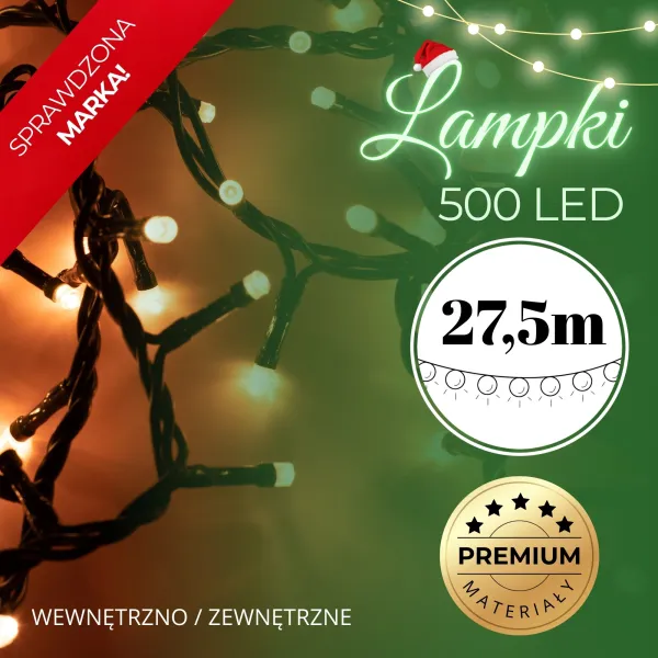 Рождественская гирлянда Springos CL0540 500 LED, тёплый белый, 27,5 м, 8 функций свечения