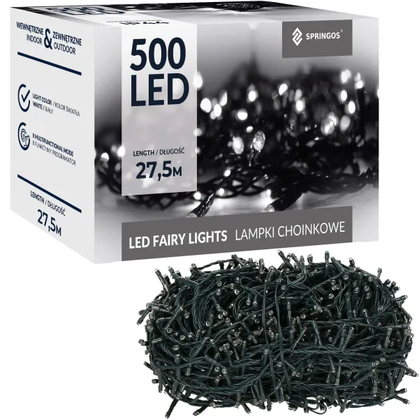Новогодние гирлянды Springos CL0543, 500 LED, холодный белый + холодный белый flash, 27,5 м