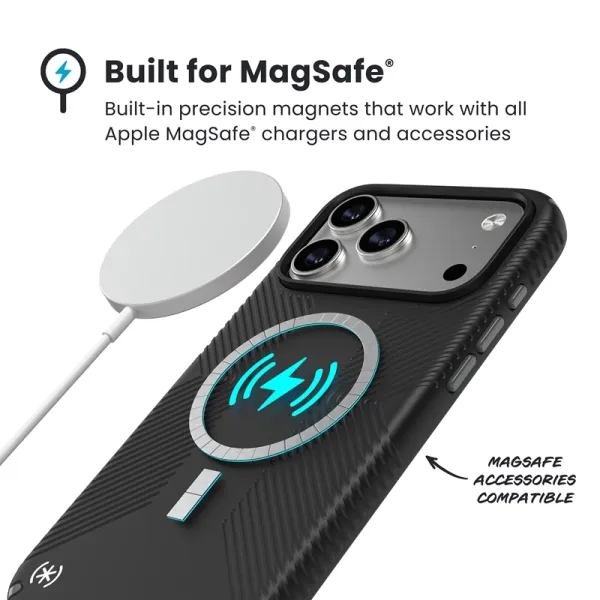 Speck Presidio2 Grip MagSafe - iPhone 17 Pro Max Case (Black / Slate Gray / White)