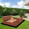 Uždara smėlio dėžė su suolais Springos SBP100SET04 100×100 cm impregnuotos medienos, su geotekstile ir plėve, ruda