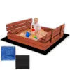 Uždara smėlio dėžė su suolais Springos SBP120SET02 120x120 cm impregnuota mediena, su plėve ir pagrindo danga