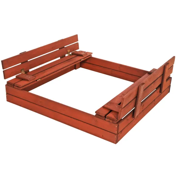 Uždara smėlio dėžė su suolais Springos SBP120SET02 120x120 cm impregnuota mediena, su plėve ir pagrindo danga