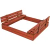 Uždara smėlio dėžė su suolais Springos SBP120SET02 120x120 cm impregnuota mediena, su plėve ir pagrindo danga
