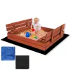Uždara smėlio dėžė su suolais Springos SBP120SET02 120x120 cm impregnuota mediena, su plėve ir pagrindo danga