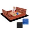 Uždara smėlio dėžė su suolais Springos SBP120SET02 120x120 cm impregnuota mediena, su plėve ir pagrindo danga