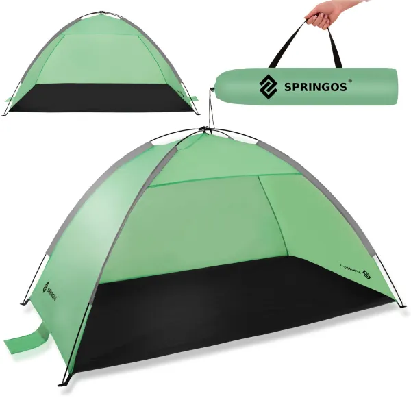Rannatelk Springos PT034, aeda, 210×120×112 cm reisitelk koos kotiga, UV‑filtriga rohe‑hall‑must