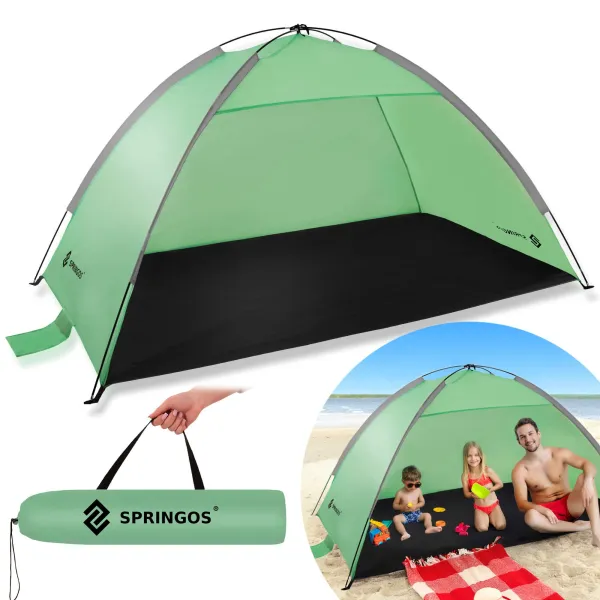Rannatelk Springos PT034, aeda, 210×120×112 cm reisitelk koos kotiga, UV‑filtriga rohe‑hall‑must