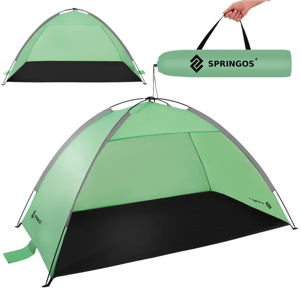 Rannatelk Springos PT034, aeda, 210×120×112 cm reisitelk koos kotiga, UV‑filtriga rohe‑hall‑must