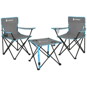 Set of a tourist table and 2 chairs with backrest, foldable camping furniture for fishing