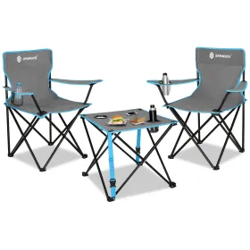 Set of a tourist table and 2 chairs with backrest, foldable camping furniture for fishing