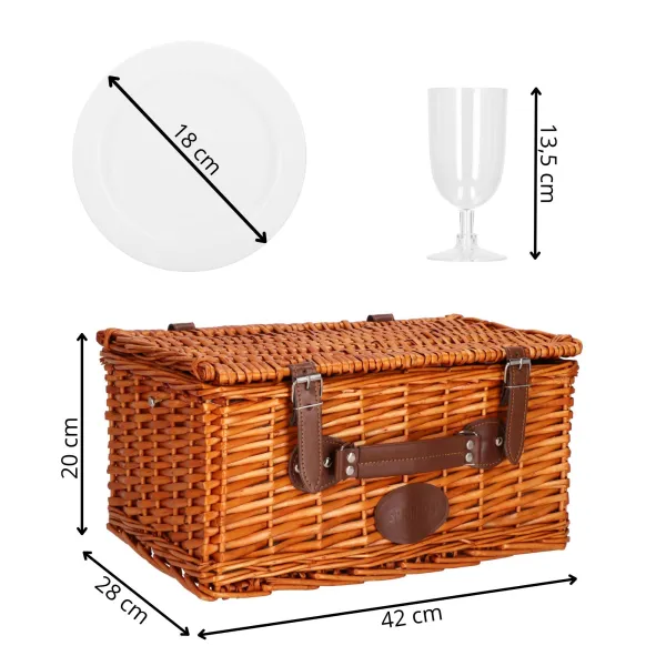 Pikniko krepšys 4 asmenims su įranga, rakinamas, 42x27x20 cm, pintas, rudas