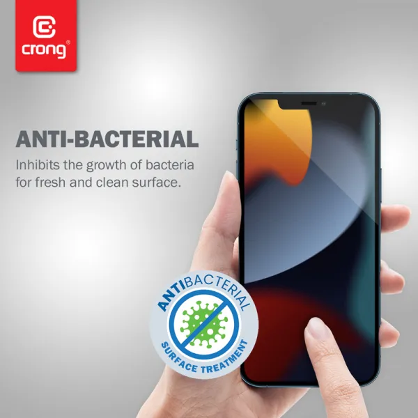 Crong Anti-Bacterial 3D Armor Glass – 9H Tempered Glass for Full Screen iPhone 14 Plus / iPhone 13 Pro Max + Installation Frame