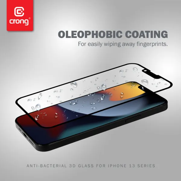 Crong Anti-Bacterial 3D Armor Glass – 9H Tempered Glass for Full Screen iPhone 14 Plus / iPhone 13 Pro Max + Installation Frame