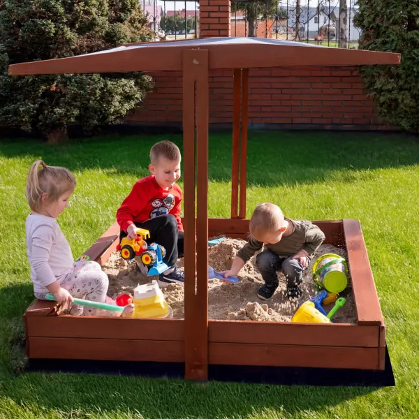 Uždara smėlio dėžė su suolais ir stogeliu Springos SBP140RSET02 140x140 cm