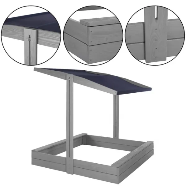 Medinė smėlio dėžė su stogeliu Springos SBP120RSET01 120x120 cm su suolais