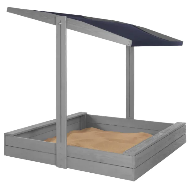 Medinė smėlio dėžė su stogeliu Springos SBP120RSET01 120x120 cm su suolais