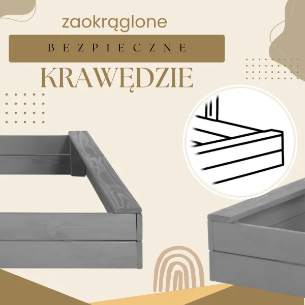 Medinė smėlio dėžė su stogeliu Springos SBP120RSET01 120x120 cm su suolais