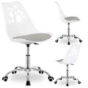 Children's desk chair, adjustable swivel chair with wheels for children's learning, Springos HF0040 white