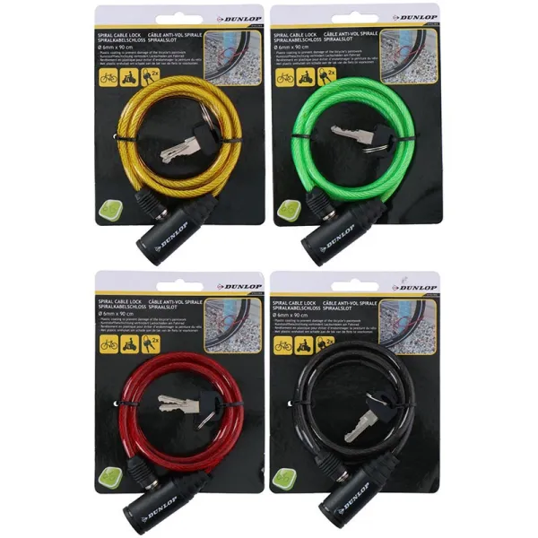 Dunlop - Keyed spiral bike lock (Yellow)