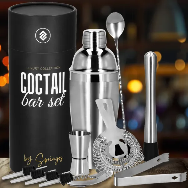 Bartender set for cocktails and drinks 11 elements Springos KI0156, 750 ml made of stainless steel