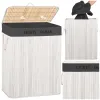 Bamboo laundry basket with lid Springos HA7505 105 L, double compartment, white, grey