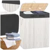 Bamboo laundry basket with lid Springos HA7505 105 L, double compartment, white, grey