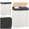 Bamboo laundry basket with lid Springos HA7505 105 L, double compartment, white, grey