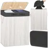 Bamboo laundry basket with lid Springos HA7505 105 L, double compartment, white, grey