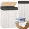 Bamboo laundry basket with lid Springos HA7505 105 L, double compartment, white, grey