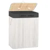 Bamboo laundry basket with lid Springos HA7505 105 L, double compartment, white, grey
