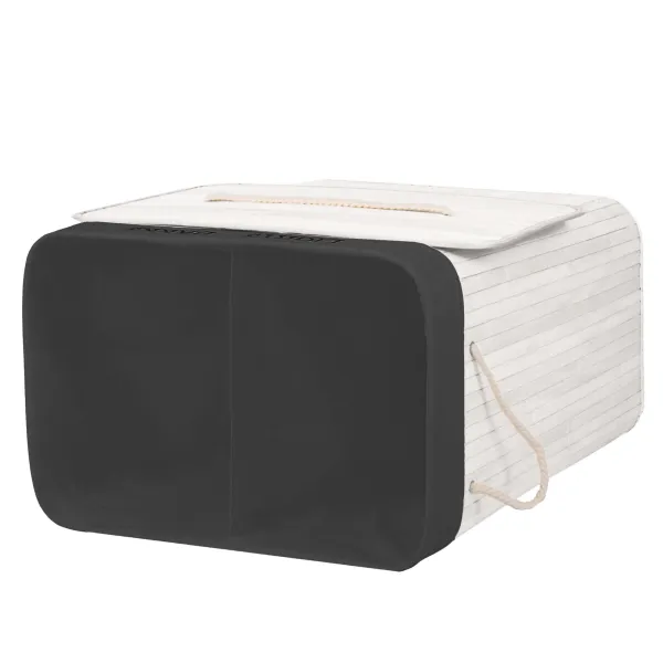 Bamboo laundry basket with lid Springos HA7505 105 L, double compartment, white, grey