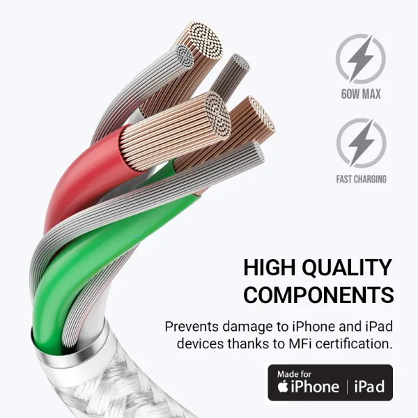 Crong Armor Link - USB-C Lightning Fast Charging MFi Cable 150cm (white)